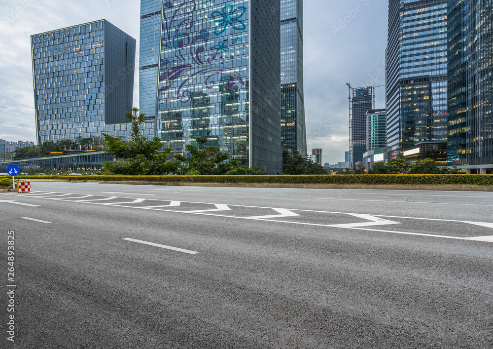 empty road front of modern buildings.