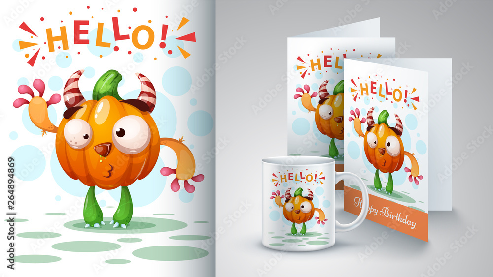 Fototapeta premium Cartoon pumpkin - mockup for your idea.