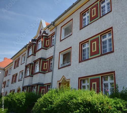 Houses in the expressionist Style, architect Georg Heinrich Richard Ermisch (1885 – 1960) at Zeppelin Street (Zeppelinstraße) in Berlin Spandau from June 15, 2017, Germany