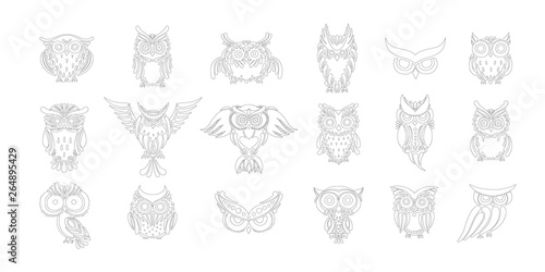 Cute owls collection, coloring page for your design