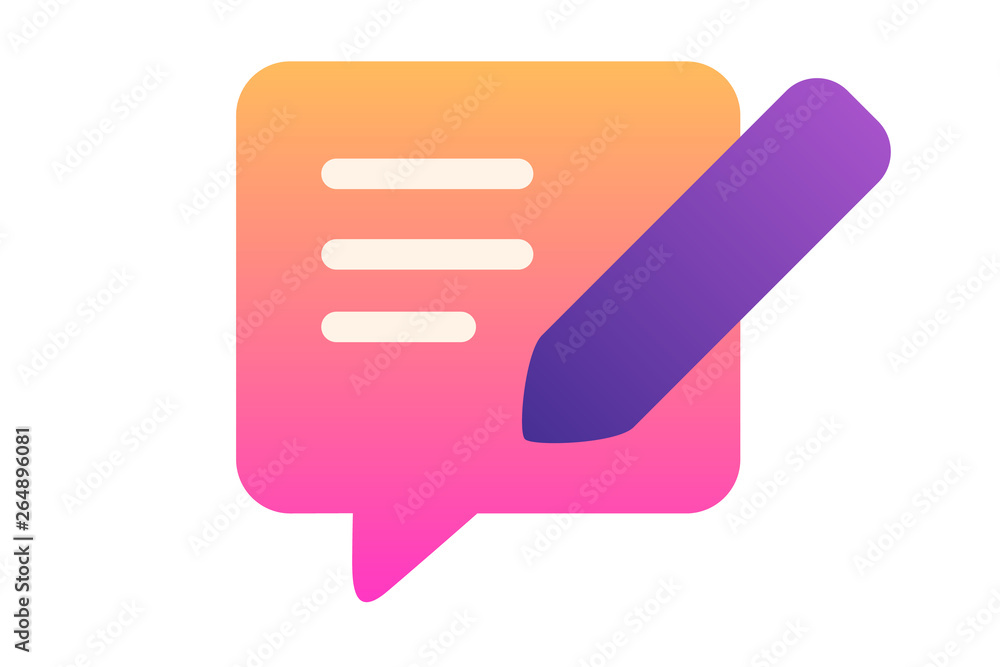 Icon write to chat. Pencil writing text in a chat bubble. Icon write to chat. Pencil writing text in a chat bubble.