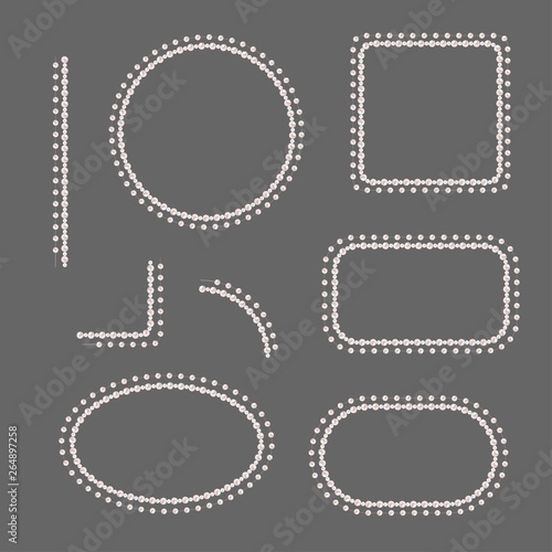 Set of pearl frames isolated on gray background. Vector elements for wedding decoration, banners, cards, invitation. Elegant cream pearls borders and corners.