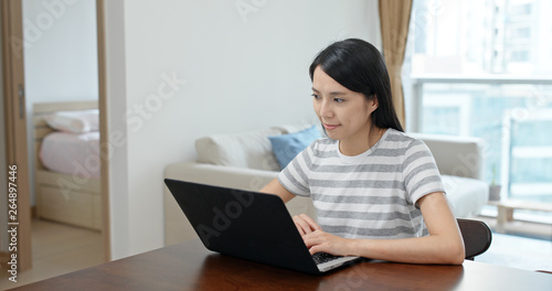 Asian Woman work on computer at home