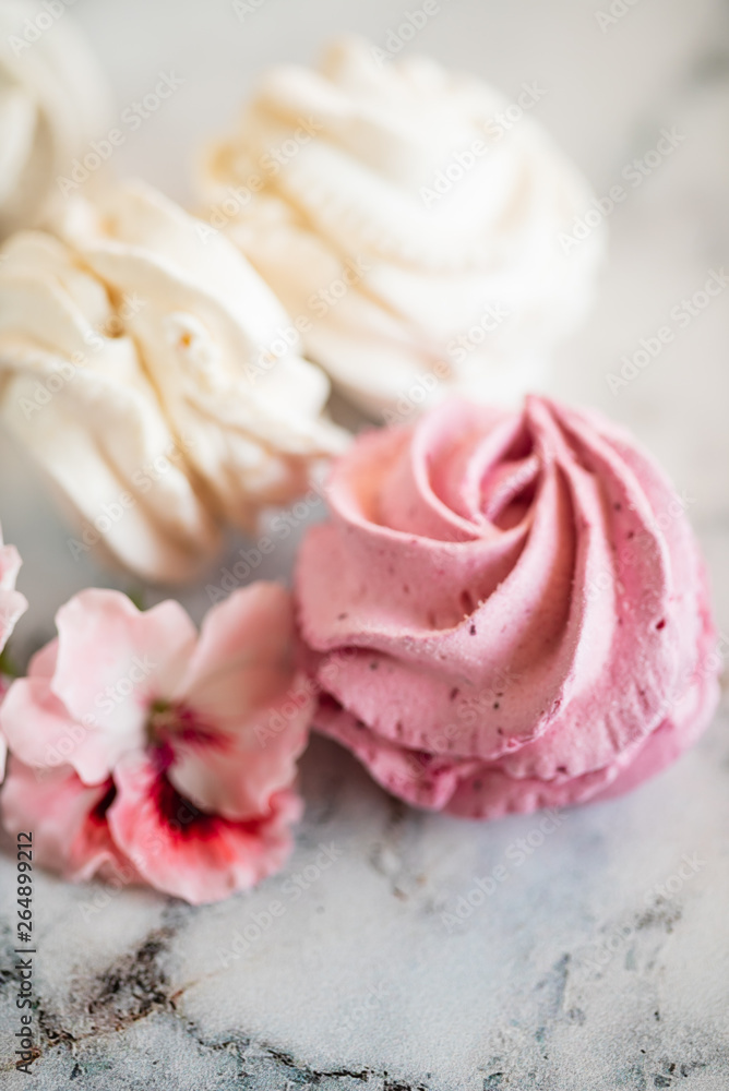 Beautiful delicious dessert. Zephyr in the shape of flowers roses. Beautiful delicious dessert. Zephyr in the shape of flowers roses.