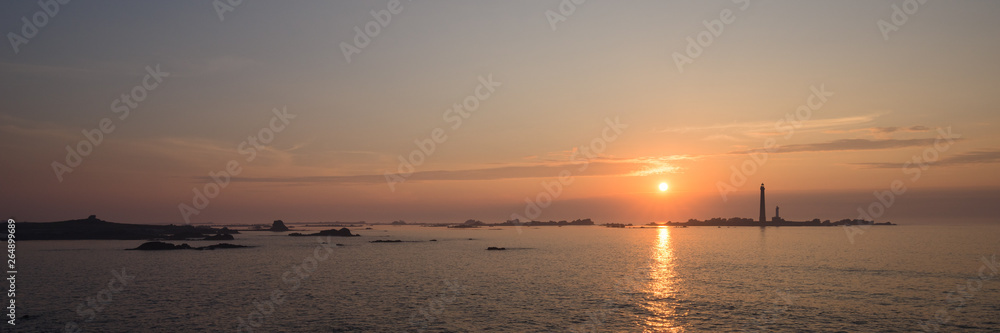 Panoramic view of Sunset at Phare de llle Vierge, France, Brittany, Department Finistere, Ile Vierge, Lighthouse Panoramic view of Sunset at Phare de llle Vierge, France, Brittany, Department Finistere, Ile Vierge, Lighthouse