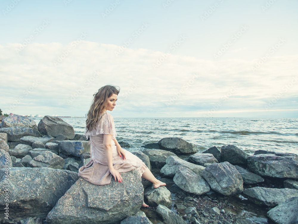Relaxing woman outdoors, romantic portrait Relaxing woman outdoors, romantic portrait