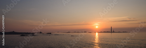 Panoramic view of Sunset at Phare de llle Vierge, France, Brittany, Department Finistere, Ile Vierge, Lighthouse © Thomas