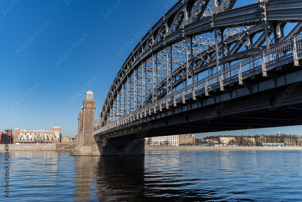 Obraz premium Bolsheokhtinsky or Peter the Great bridge across Neva River. St. Petersburg, Russia