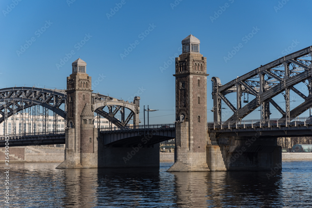 Bolsheokhtinsky or Peter the Great  bridge across Neva River. St. Petersburg, Russia