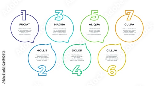 Step infographic. Process flow chart, timeline graphic, workflow line diagram, 7 steps business options. Vector line infographic circle