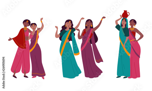 Indian women in traditional national sari clothes