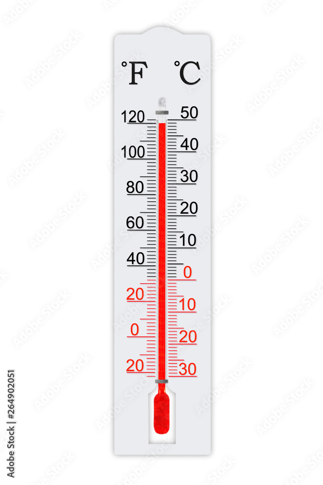 Fahrenheit and celsius scale meteorology thermometer for measuring air  temperature. Thermometer isolated on white background. Air temperature plus 120  degrees fahrenheit Stock Photo | Adobe Stock