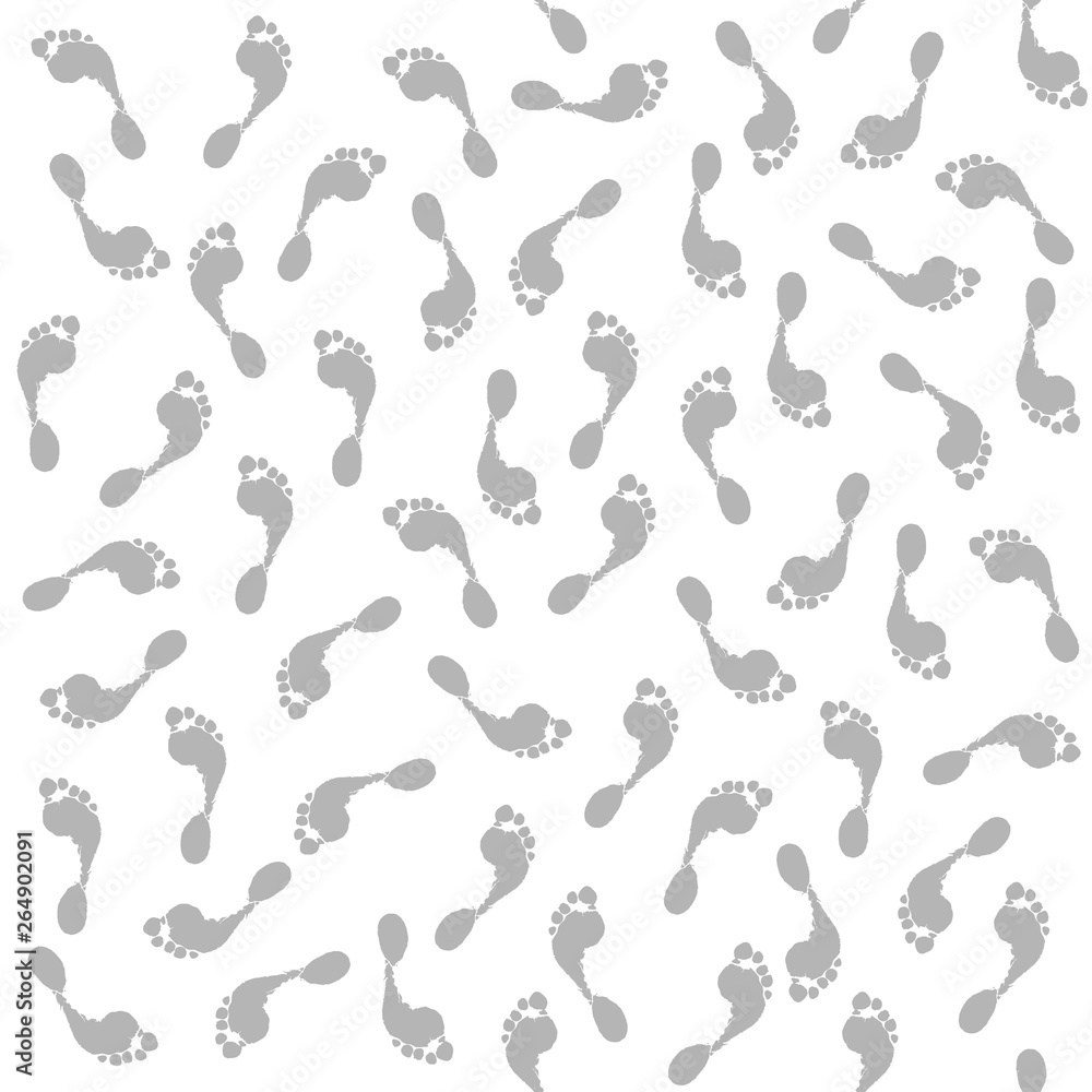 vector seamless pattern or texture with  realistic footprints, isolated on white background, in gray and white, as an analogy to a population growth and ecological problems