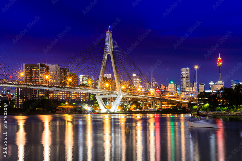 Anzac Bridge by night, Sydney, Australia