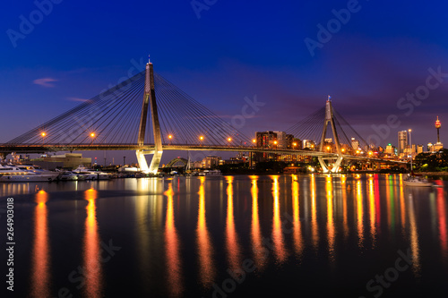 Anzac Bridge by night  Sydney  Australia