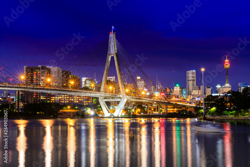 Anzac Bridge by night, Sydney, Australia