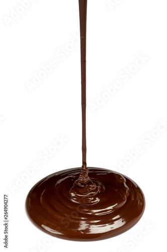 close up of melted chocolate or syrup on white background with clipping path