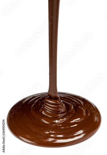 close up of melted chocolate or syrup on white background with clipping path