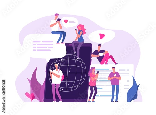 People online chatting. Global connections media chat discussion networking communication friend chat forum marketing vector concept. Chat communication online people, internet network illustration