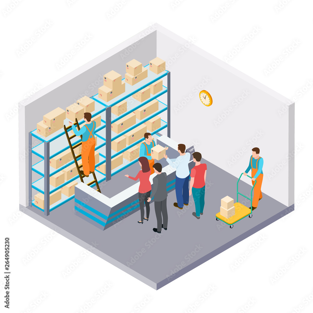 Isometric mail, delivery of parcels vector concept. Illustration of mail delivery, parcel 3d isometric, postage service worker Isometric mail, delivery of parcels vector concept. Illustration of mail delivery, parcel 3d isometric, postage service worker