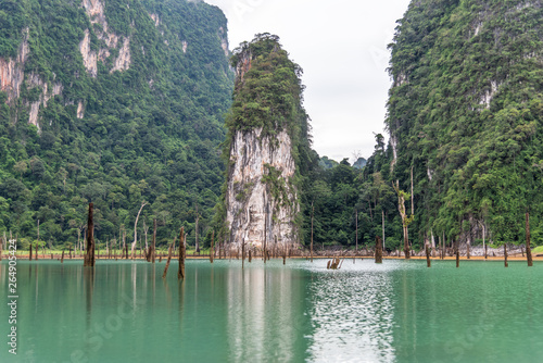 Scenery of Emerald lake, forest and mountain. Cheow Lan Dam. Khao Sok National Park. Thailand. © chanwitohm