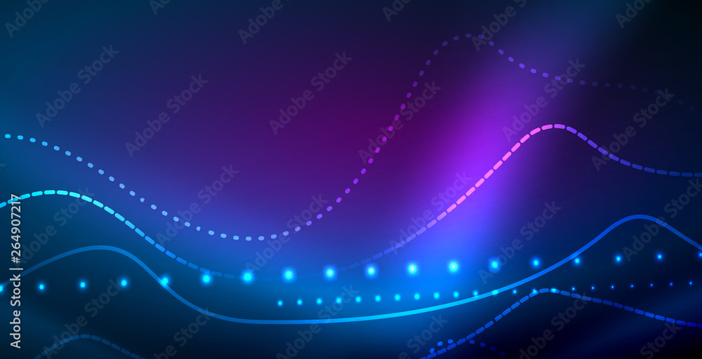 Glowing abstract wave on dark, shiny motion, magic space light. Vector techno abstract background Glowing abstract wave on dark, shiny motion, magic space light. Vector techno abstract background