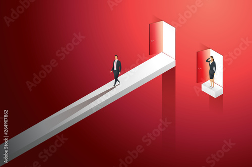 Business different inequal career opportunities between man woman. illustration Vecto