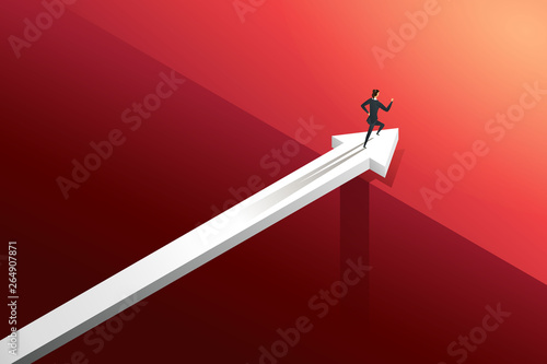 Businesswoman running on arrow over bridge with challenge go to growth success. illustration Vector