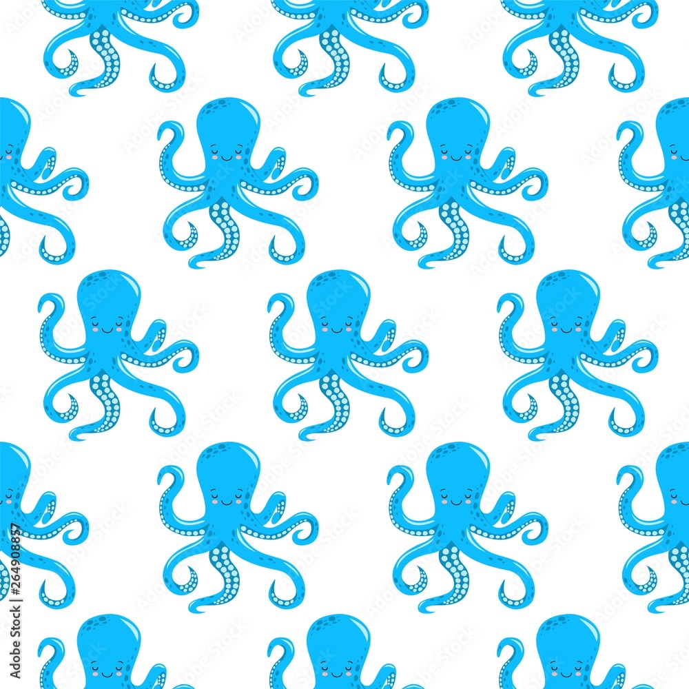 Cute blue octopuses in cartoon style