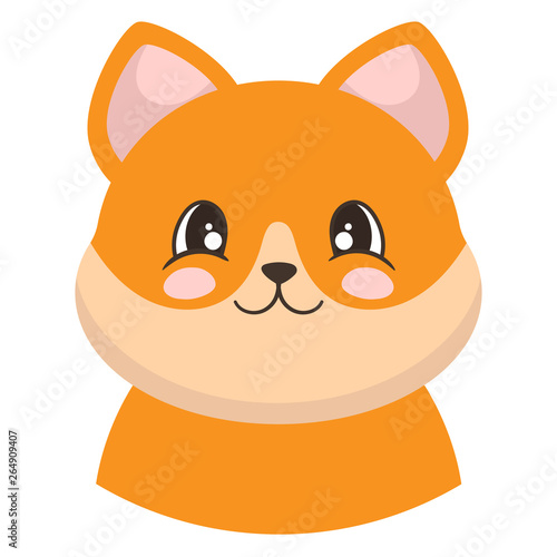 Portrait of cute fox in cartoon style. Vector illustration