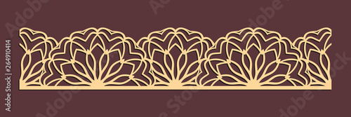 Laser cutting seamless border. Tapestry panel. Jigsaw die cut ornament. Lacy cutout silhouette stencil. Fretwork floral pattern. Vector template for paper cutting, metal and woodcut.