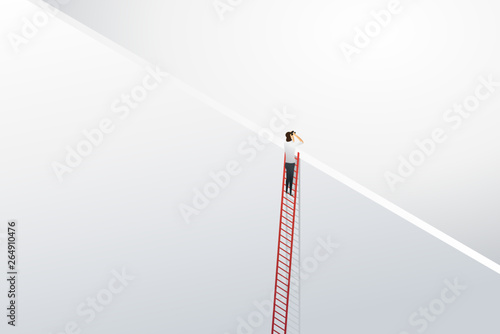 Businesswoman climbing ladder for vision opportunities and achievement over the wall. Business concept illustration vector