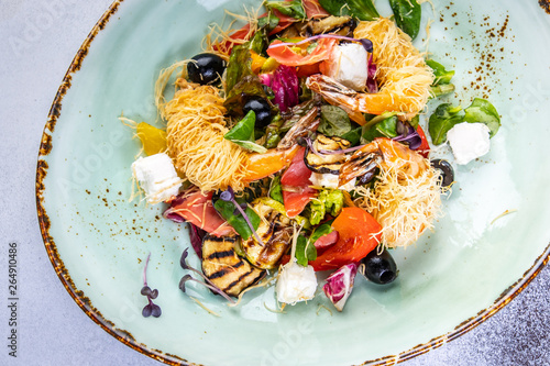 vegetable salad with fried shrimp photo