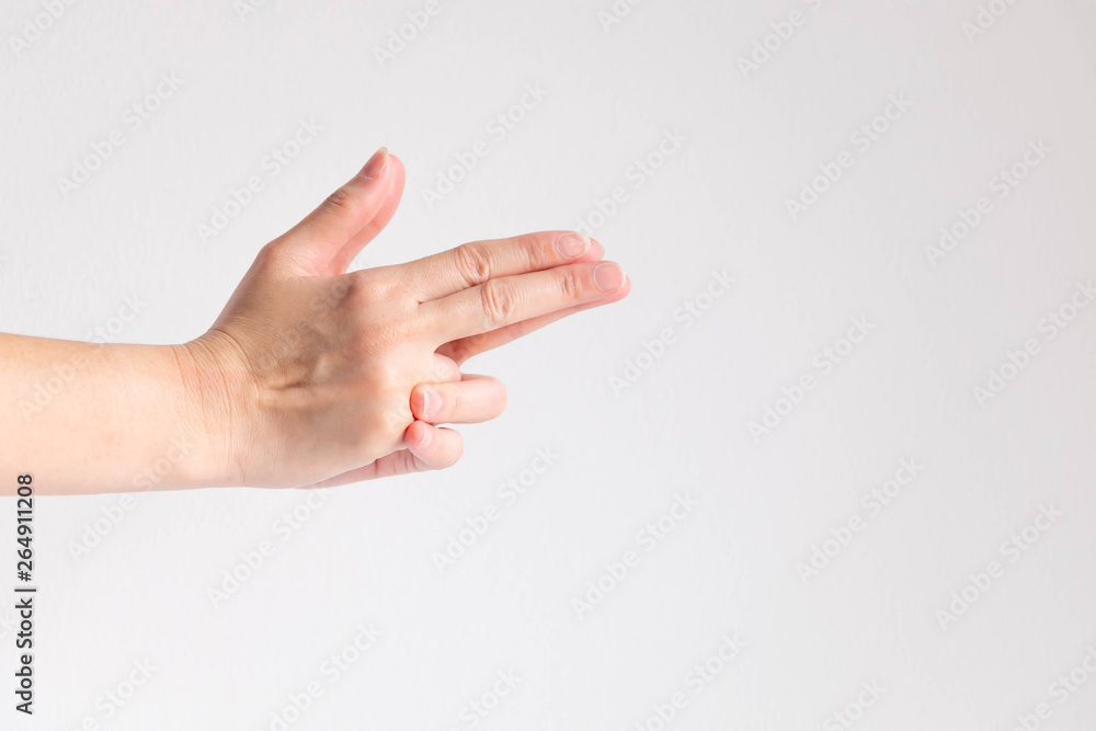 Two hands splice in the shape of the gun on white background. Two hands splice in the shape of the gun on white background.