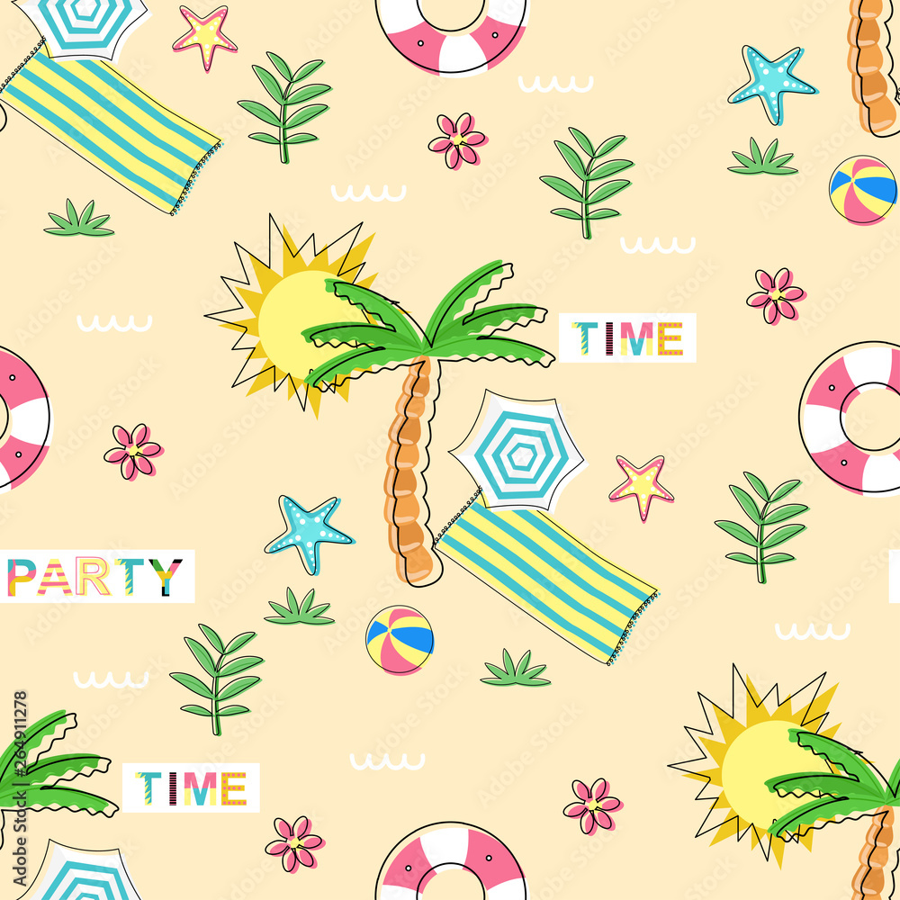 Obraz premium seamless pattern with summer elements on sand background - vector illustration, eps
