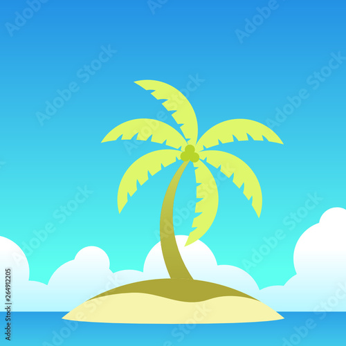 Coconut tree on island in summer illustration vector.