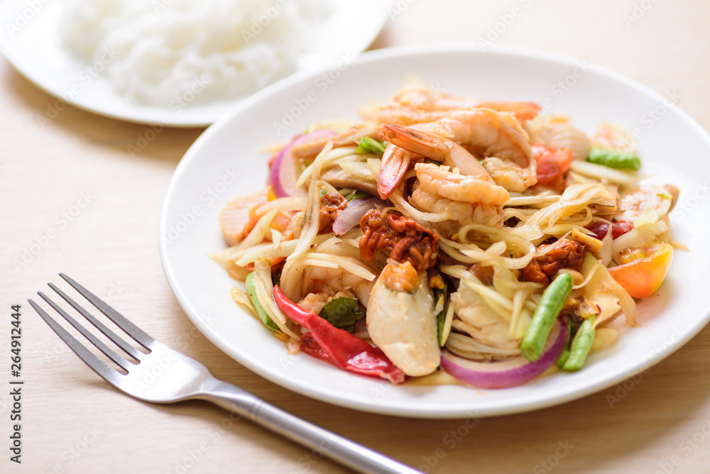 Spicy papaya salad with prawn, Thai food