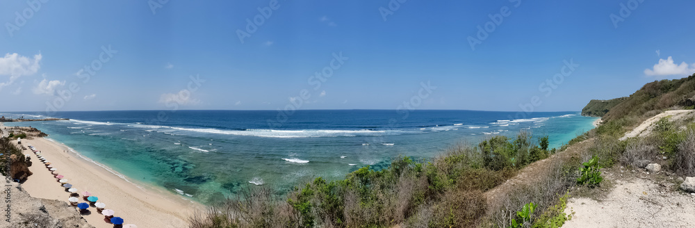 View on Indian ocean from sand beach on Bali, Indonesia