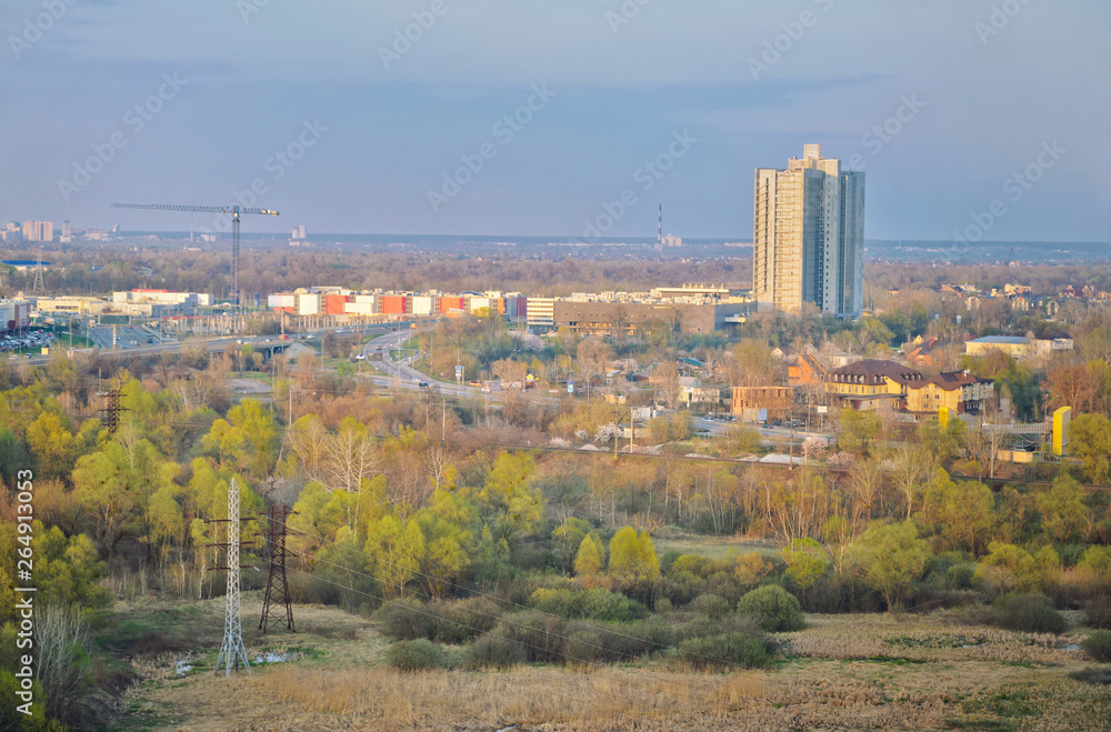 Suburban landscape. Typical landscape picture of the central part of Ukraine.