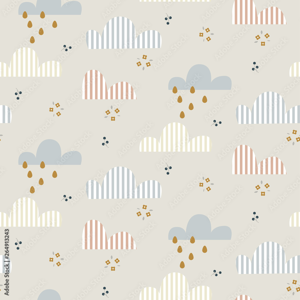 Obraz premium Cloud pattern. Cute sky seamless vector background for kid textile print.