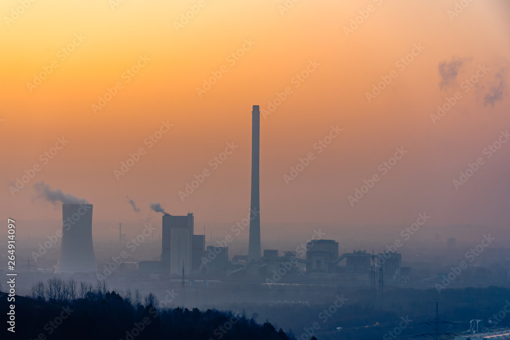 power plant at sunset germany