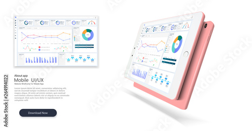 Web site template. Infographic dashboard template with flat design graphs and charts. Processing and analysis of data. Financial growth.Success business symbol. Business dashboard. Financial diagram