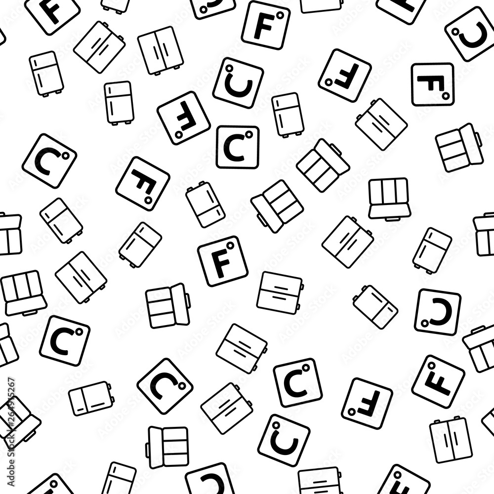 Types Of Refrigeration Seamless Pattern Vector. Refrigeration, Celsius And Fahrenheit Symbols Monochrome Texture Icons. Equipment For Cooling And Frozen Products Template Flat Illustration