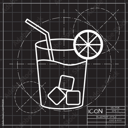 Lemonade with drinking straw illustration. Iced drink vector icon