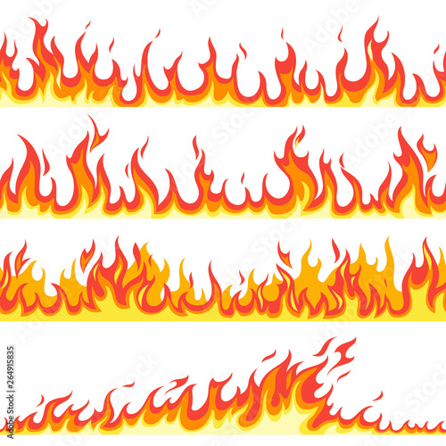 Seamless fire flame. Fires flaming pattern, flammable line blaze hot temperature, gas blazing wallpaper cartoon vector textured frames photo