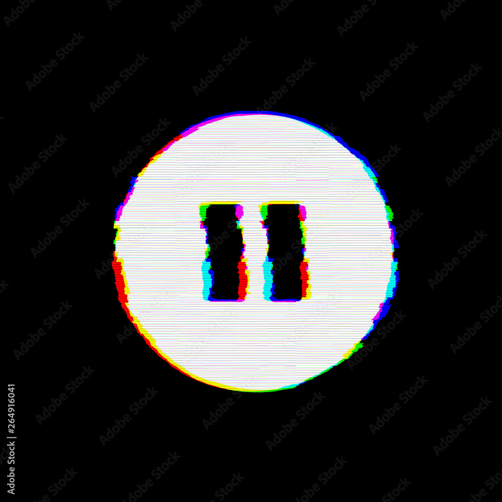 Symbol pause circle has defects. Glitch and stripes Stock Illustration ...