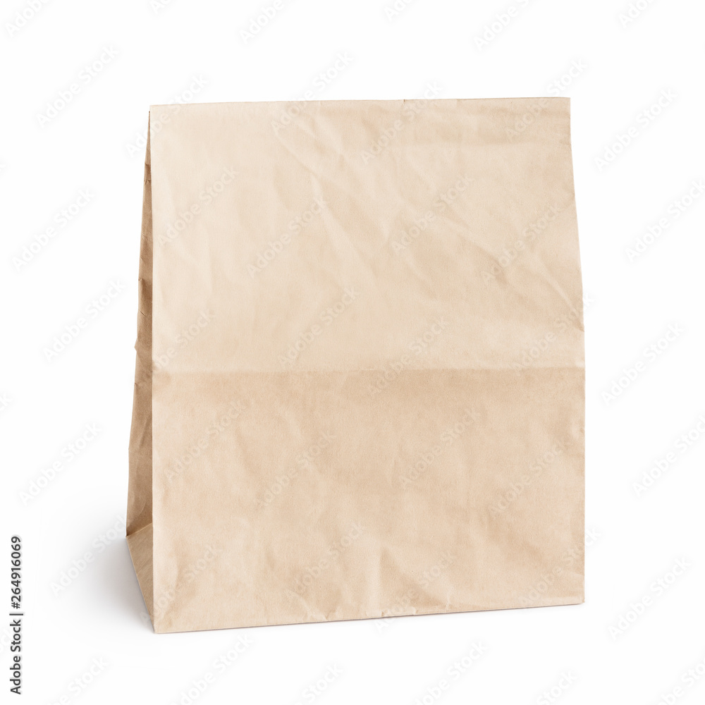 Brown paper bag on white