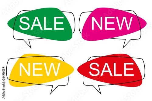 Shape price bubbles. Retro pop colorful shapes of speech bubble for art price sticker set. Abstract bubbly vector concept