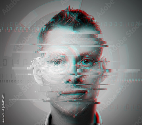 Obraz na plátně glitch man face closeup