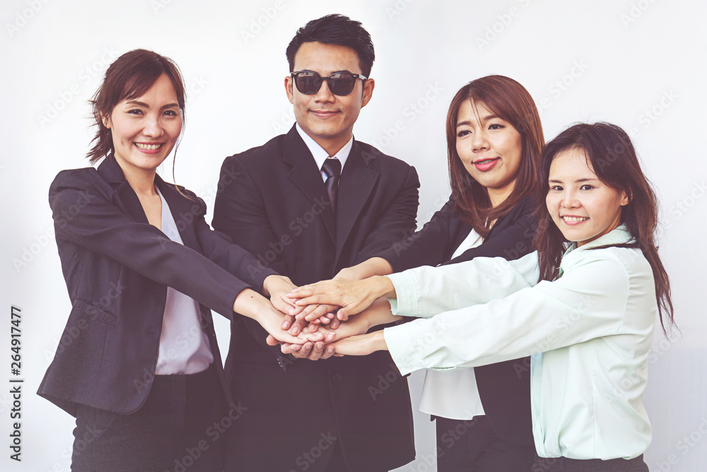 business people coordinate hands. Concept Teamwork business people coordinate hands. Concept Teamwork